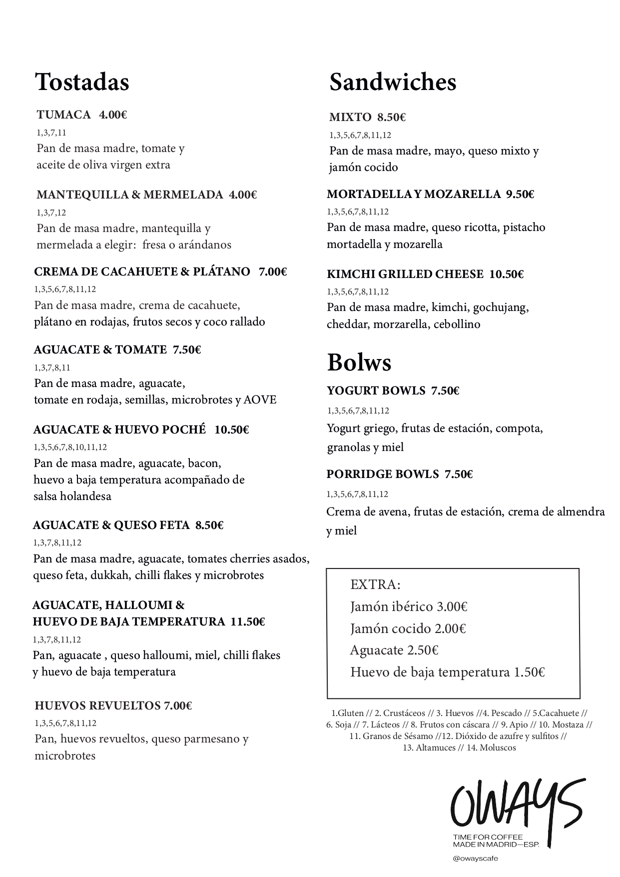 Menú comidas