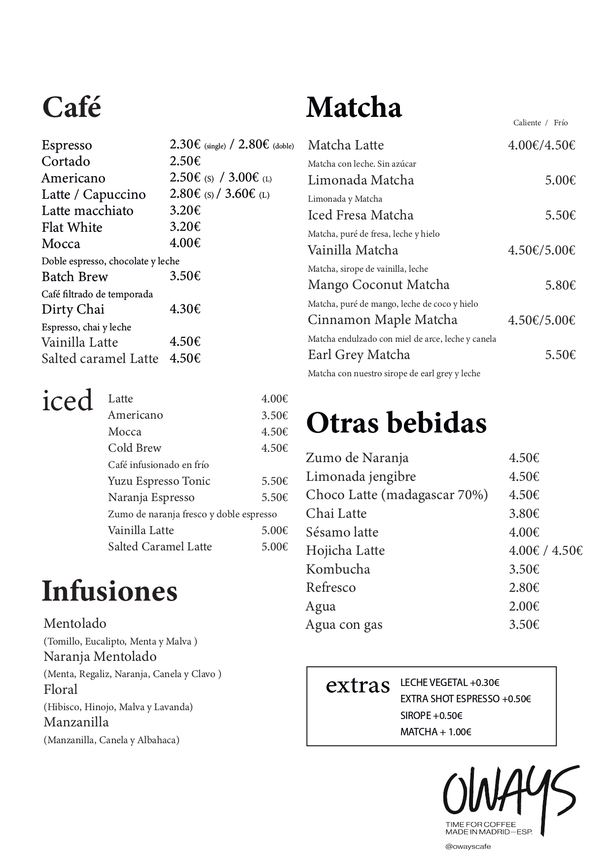 Menú bebidas
